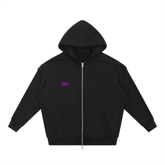 Slay'ah'wear, Contrast Tape Raw Edge Double Layered Zip Hoodie, for women.